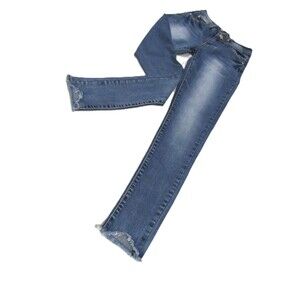 Blue Topic Junior Light Wash Distressed Jeans Frayed Raw Hem Size 1/2